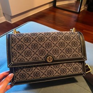 Tory Burch T Monogram Shoulder Bag Navy Blue
